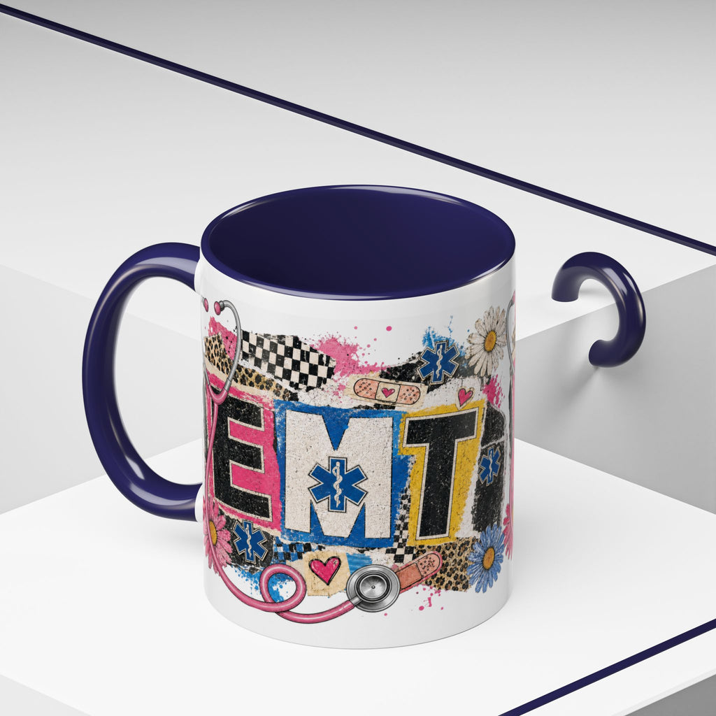 EMT Floral Stethoscope Accent Coffee Mug — Colorful Paramedic Gift (11/15oz)