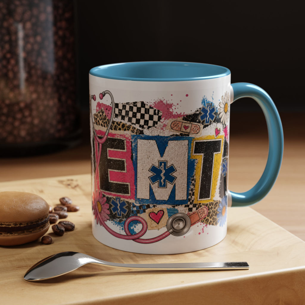 EMT Floral Stethoscope Accent Coffee Mug — Colorful Paramedic Gift (11/15oz)