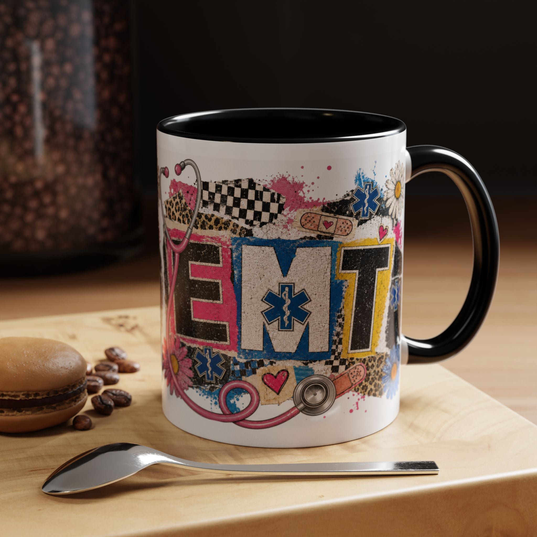 EMT Floral Stethoscope Accent Coffee Mug — Colorful Paramedic Gift (11/15oz)