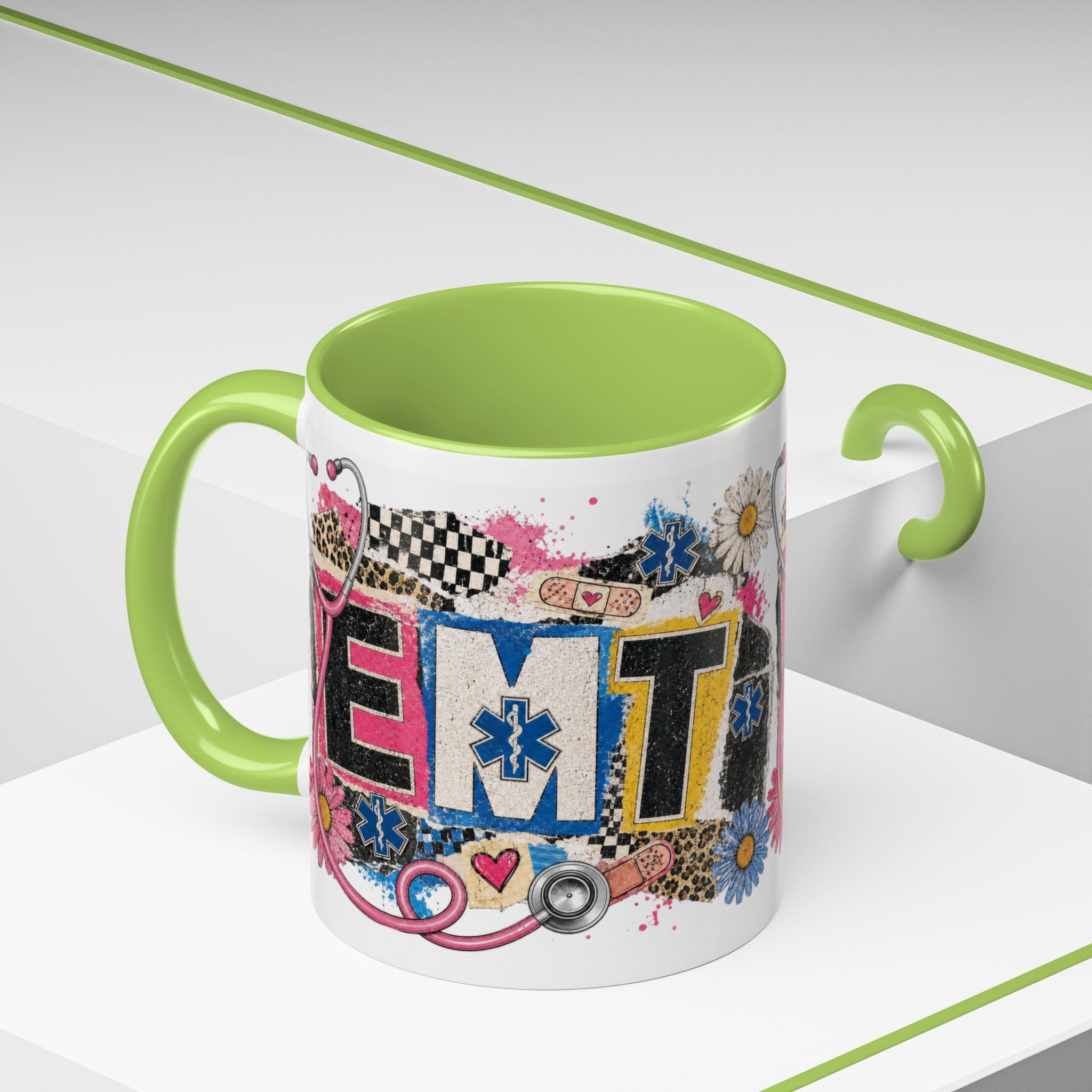 EMT Floral Stethoscope Accent Coffee Mug — Colorful Paramedic Gift (11/15oz)