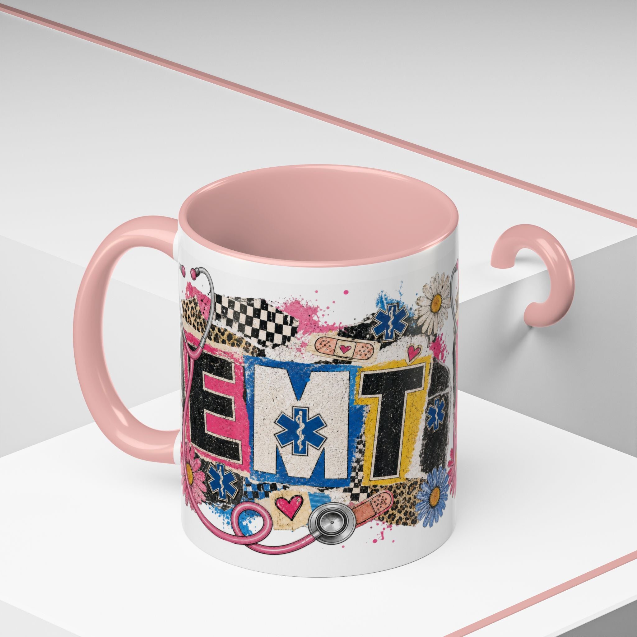 EMT Floral Stethoscope Accent Coffee Mug — Colorful Paramedic Gift (11/15oz)