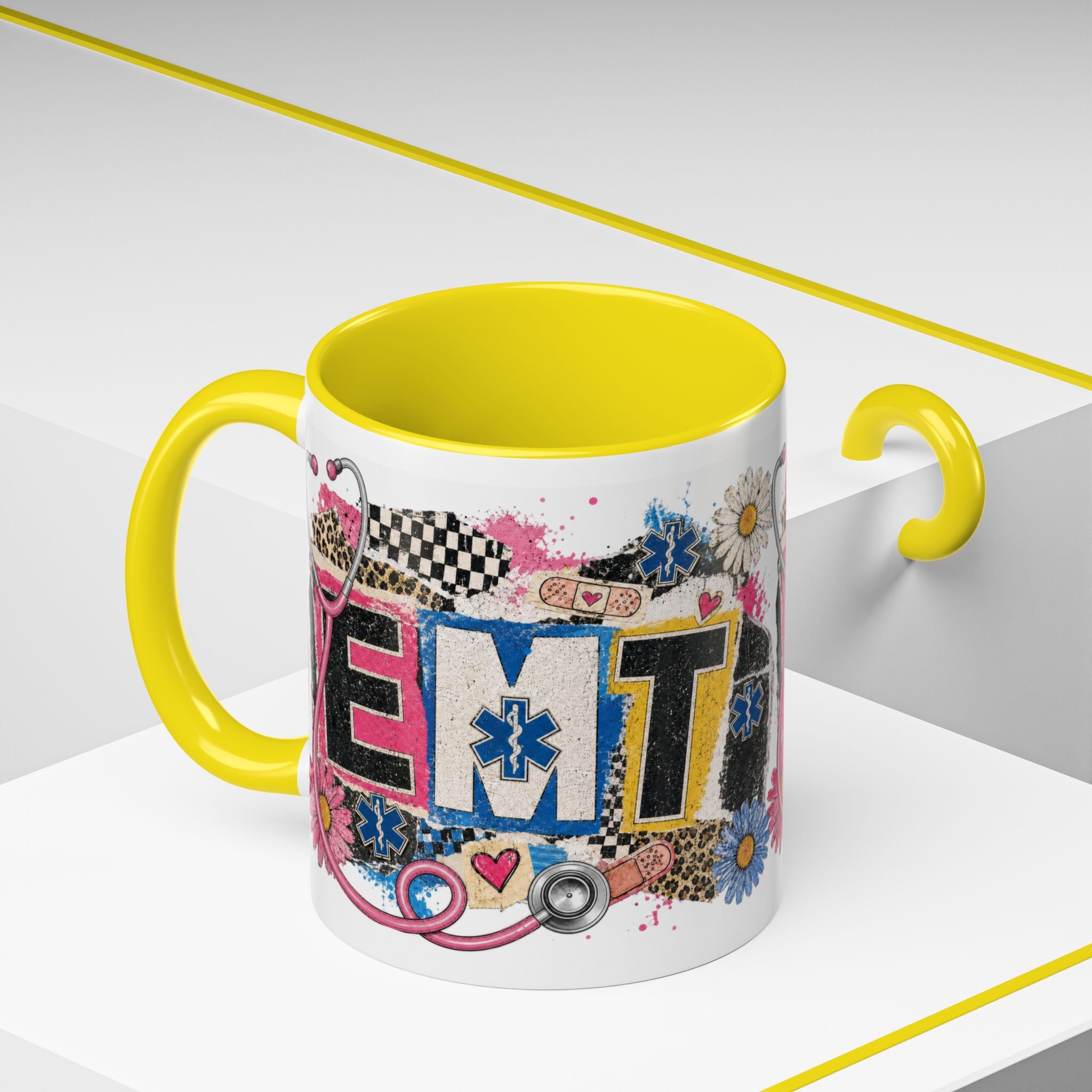 EMT Floral Stethoscope Accent Coffee Mug — Colorful Paramedic Gift (11/15oz)