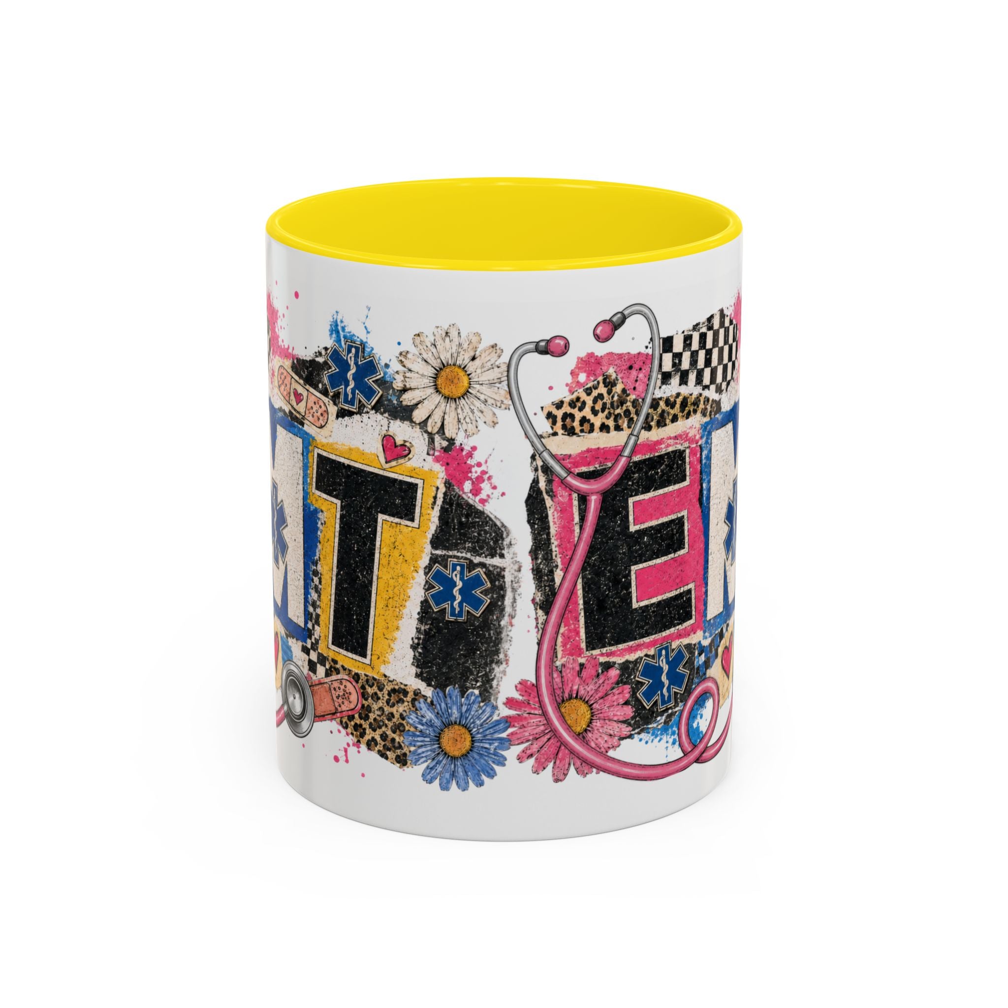 EMT Floral Stethoscope Accent Coffee Mug — Colorful Paramedic Gift (11/15oz)