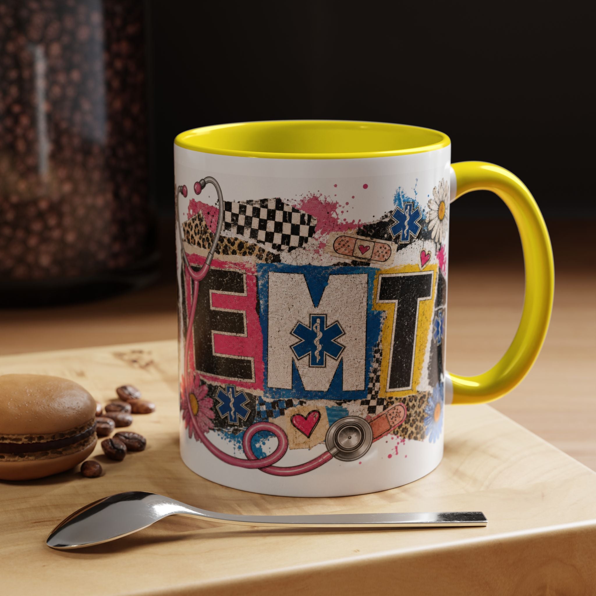 EMT Floral Stethoscope Accent Coffee Mug — Colorful Paramedic Gift (11/15oz)