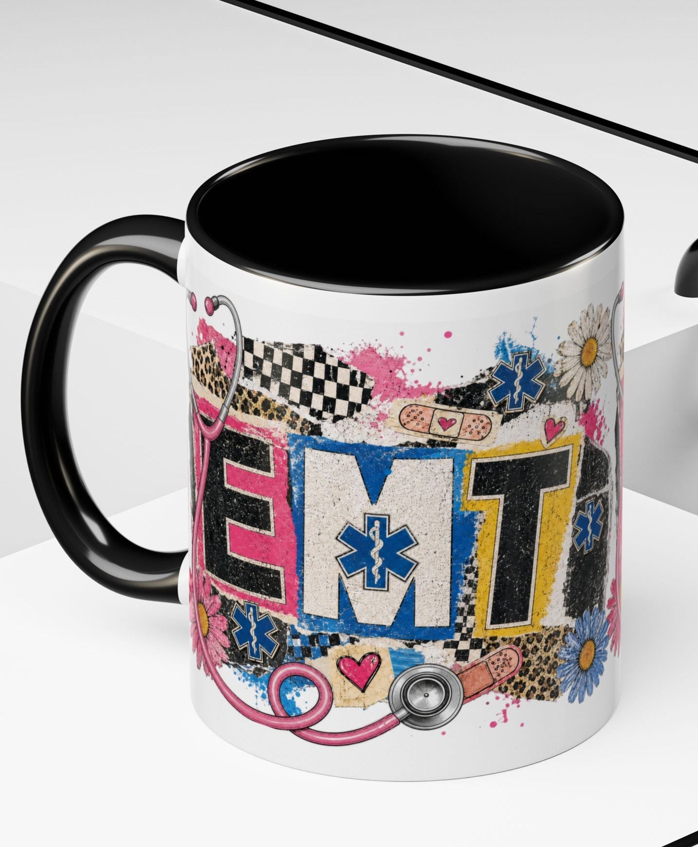 EMT Floral Stethoscope Accent Coffee Mug — Colorful Paramedic Gift (11/15oz)