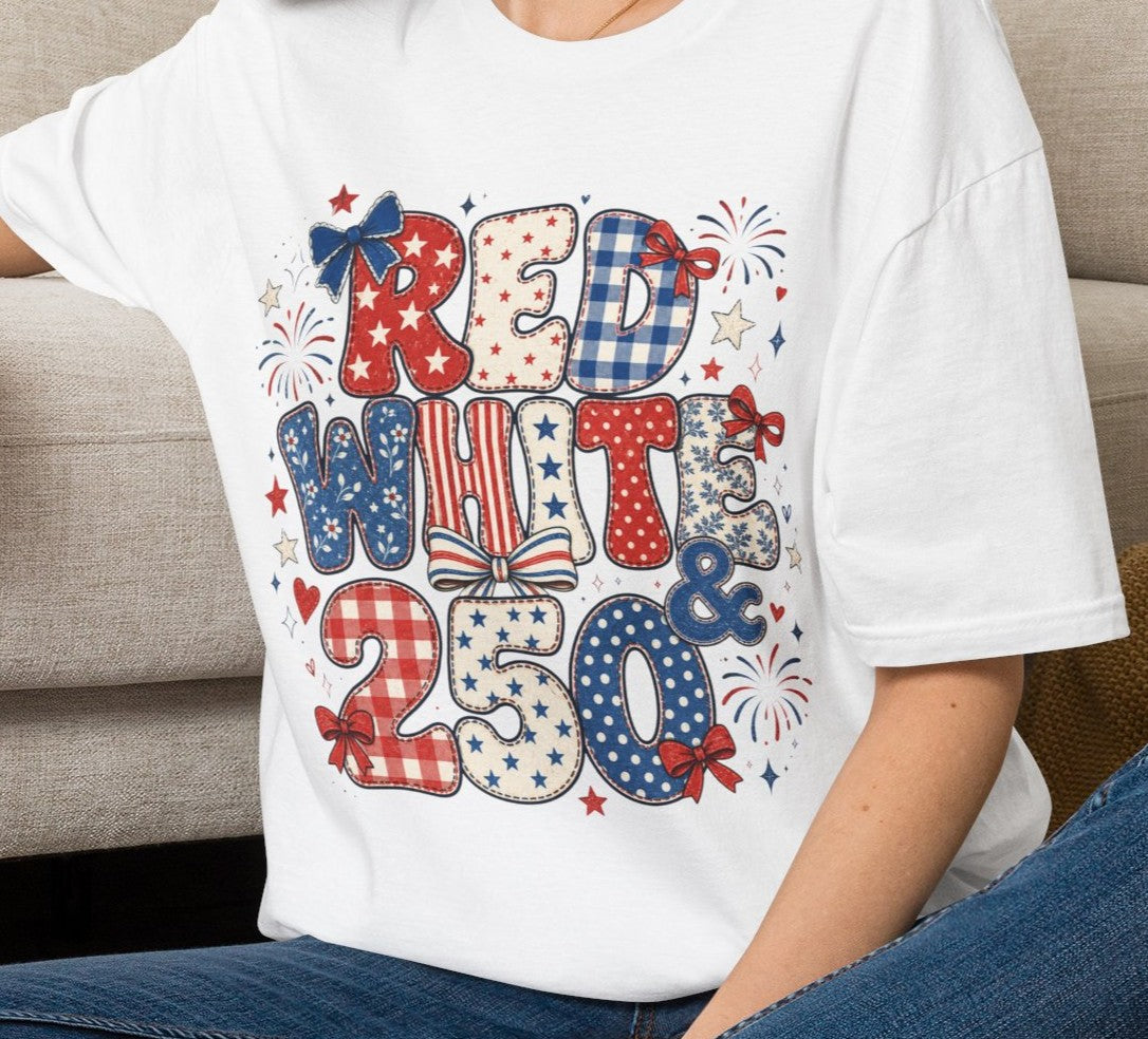 Patriotic "Red White & 250" Graphic T-Shirt — Fourth of July USA Tee