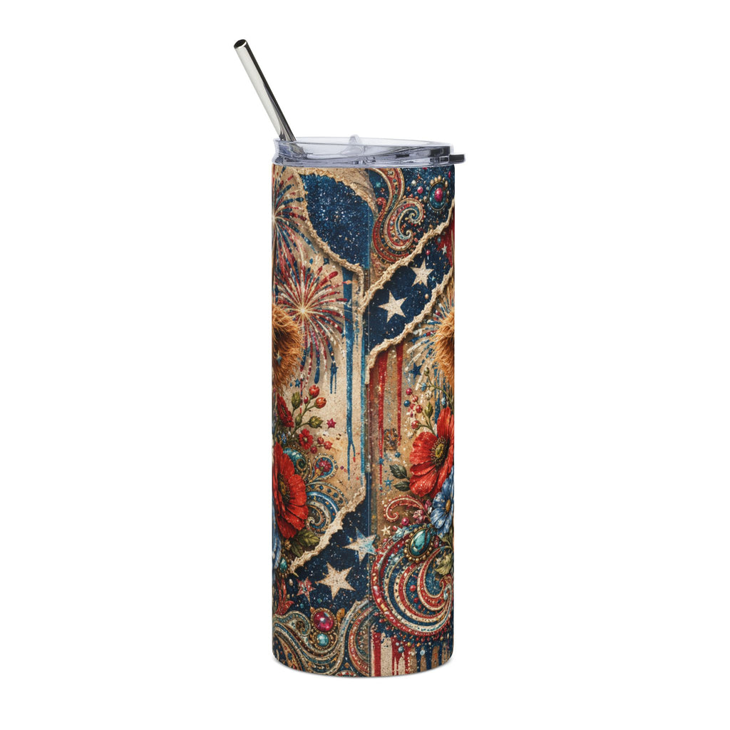 20oz Stainless Tumbler — "Stars, Stripes & Sass" Patriotic Cow Travel Cup