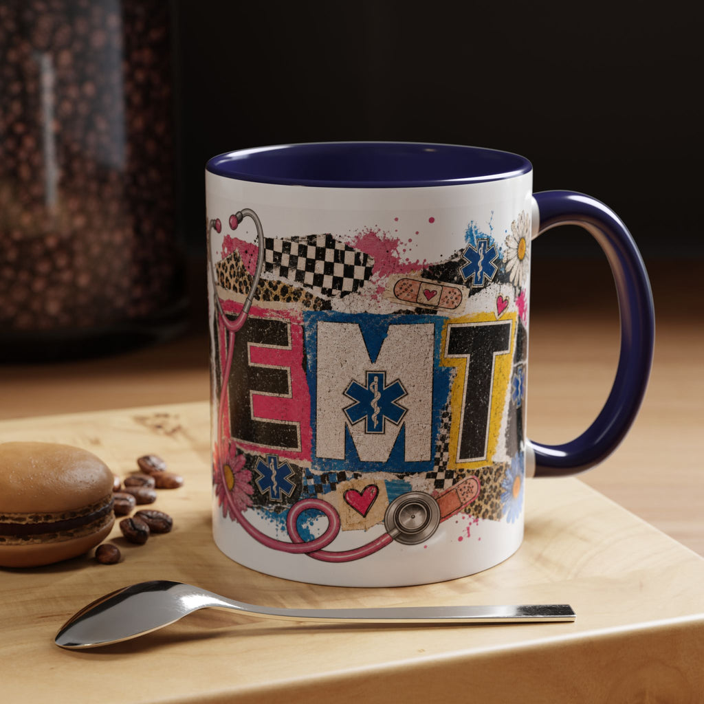 EMT Floral Stethoscope Accent Coffee Mug — Colorful Paramedic Gift (11/15oz)
