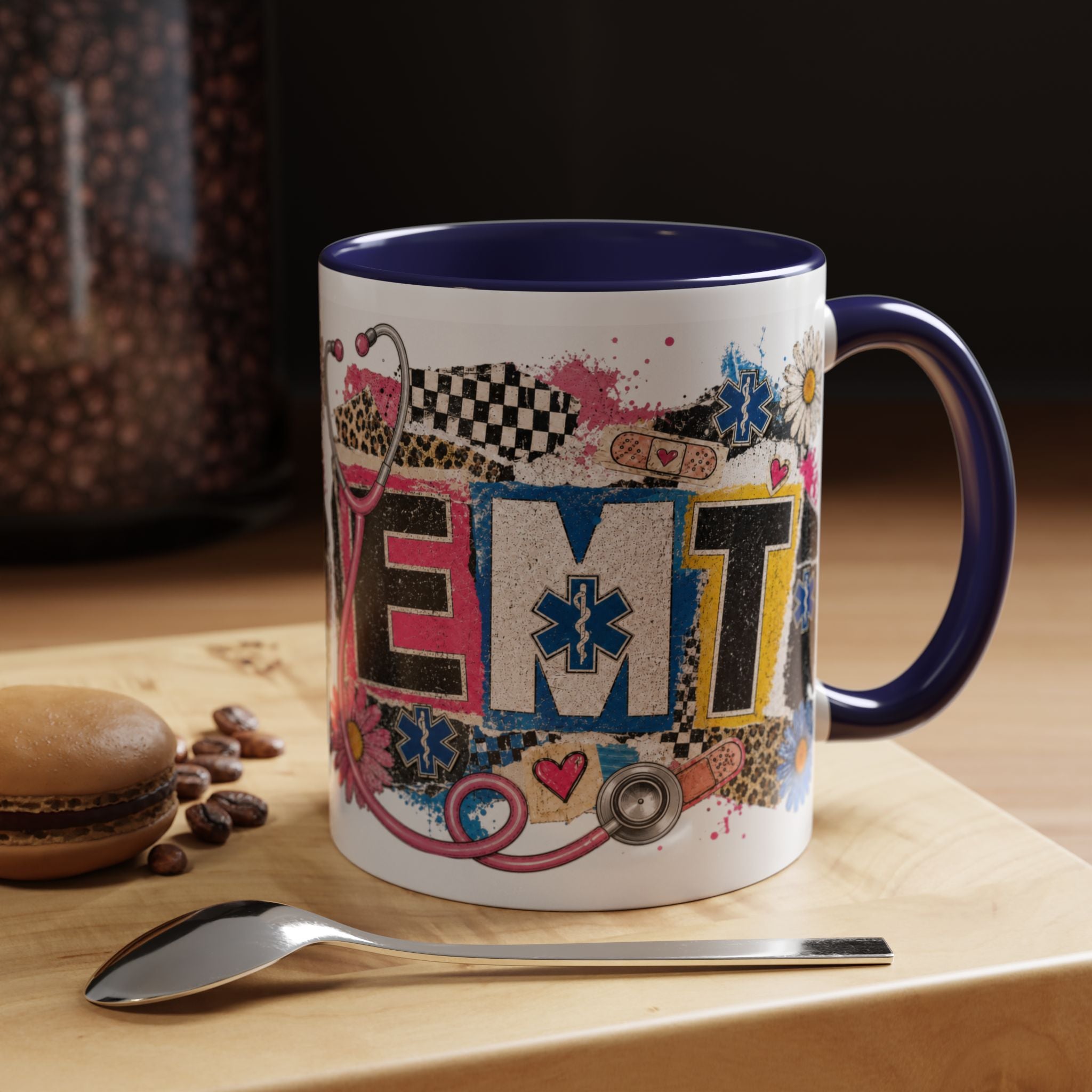 EMT Floral Stethoscope Accent Coffee Mug — Colorful Paramedic Gift (11/15oz)
