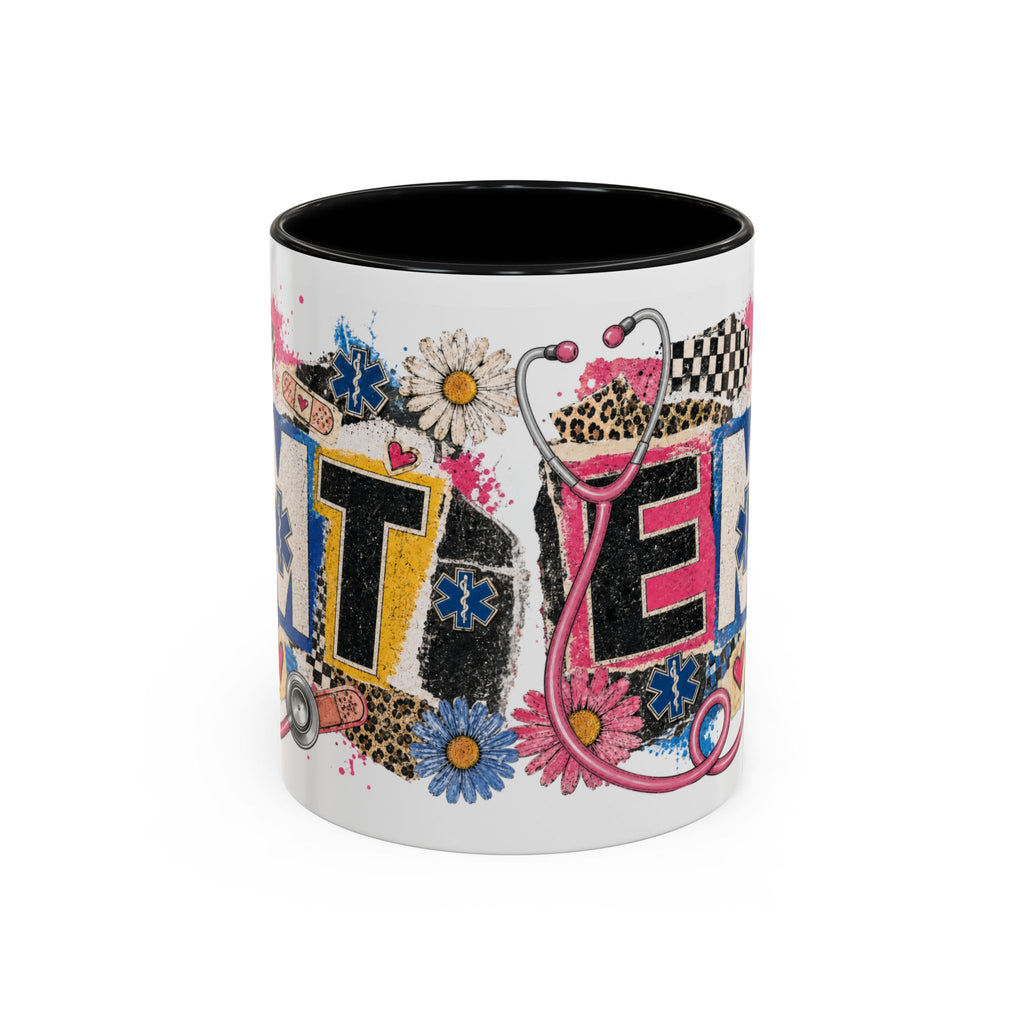 EMT Floral Stethoscope Accent Coffee Mug — Colorful Paramedic Gift (11/15oz)