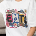 EMT Floral Patchwork T-Shirt — Retro Medical Stethoscope Design