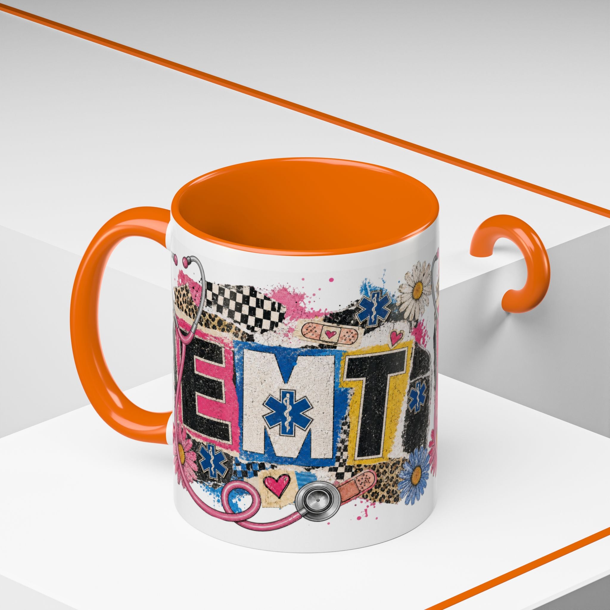 EMT Floral Stethoscope Accent Coffee Mug — Colorful Paramedic Gift (11/15oz)