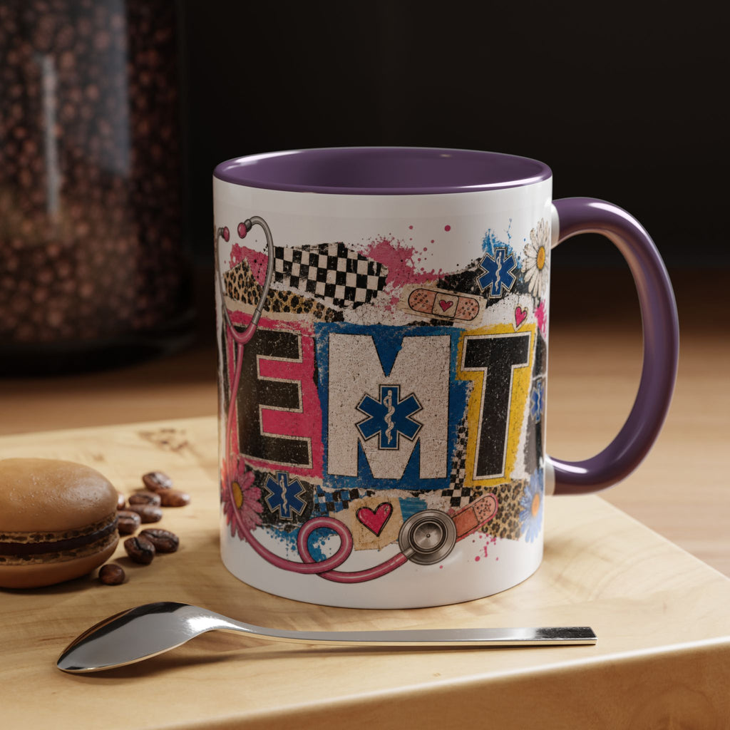 EMT Floral Stethoscope Accent Coffee Mug — Colorful Paramedic Gift (11/15oz)