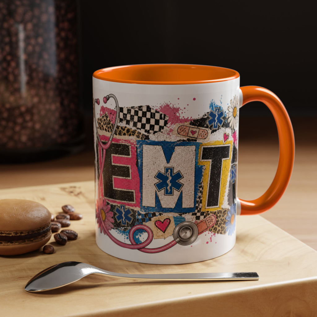 EMT Floral Stethoscope Accent Coffee Mug — Colorful Paramedic Gift (11/15oz)