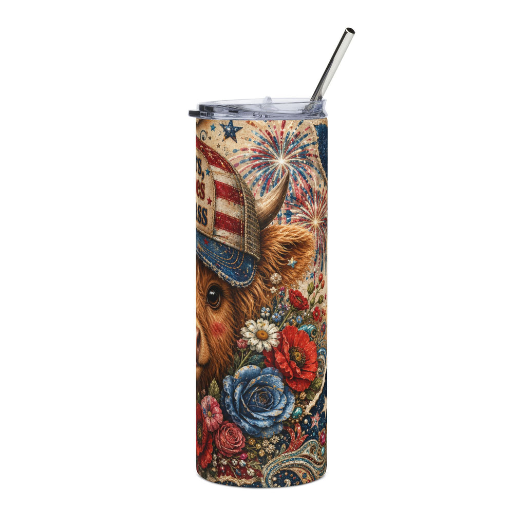 20oz Stainless Tumbler — "Stars, Stripes & Sass" Patriotic Cow Travel Cup