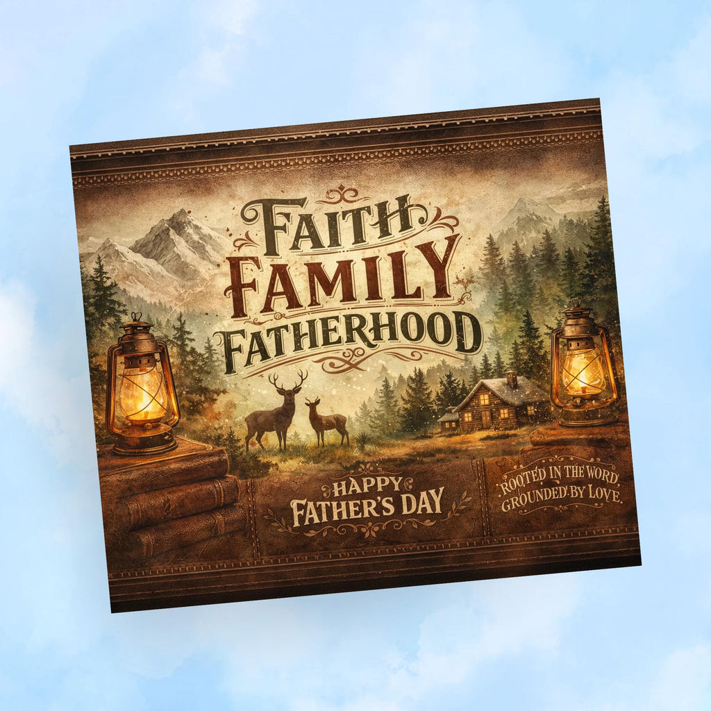 Faith Family Fatherhood PNG, Christian Father's Day Sublimation Design, Rustic Mountain Cabin Deer Shirt Art Seamless Mockups included