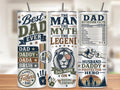 Best Dad Ever Tumbler Wrap PNG with Mockups, Man Myth Legend 20oz Skinny Sublimation, Father's Day Nutrition Facts Lion Digital Download