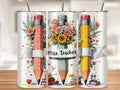 Custom Teacher Pencil Tumbler Wrap PNG, Floral Pencil 20oz Skinny Sublimation Design, Personalized Teacher Gift, Seamless with Mockups