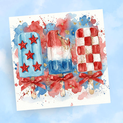 4th of July Patriotic Popsicle Tumbler Wrap PNG, Red White Blue Watercolor Summer, 20 oz Seamless Sublimation Tumbler Design, with Mockups