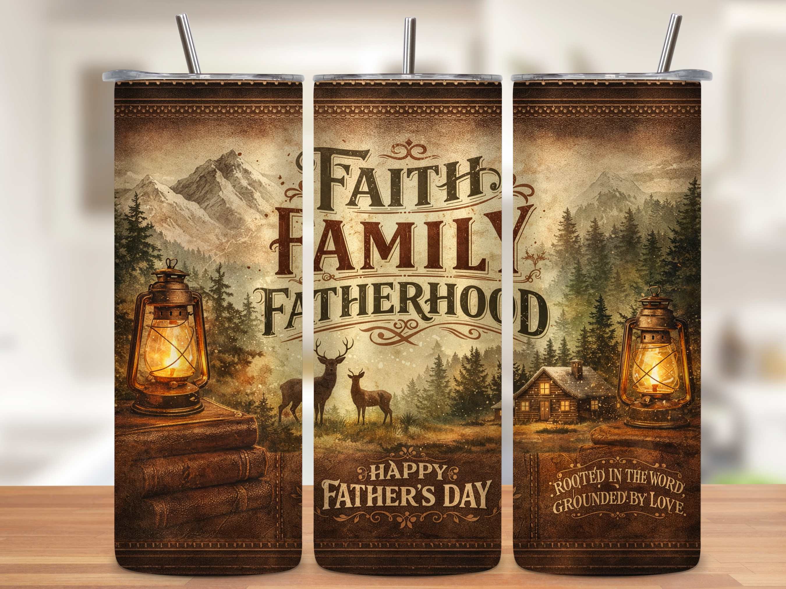 Faith Family Fatherhood PNG, Christian Father's Day Sublimation Design, Rustic Mountain Cabin Deer Shirt Art Seamless Mockups included