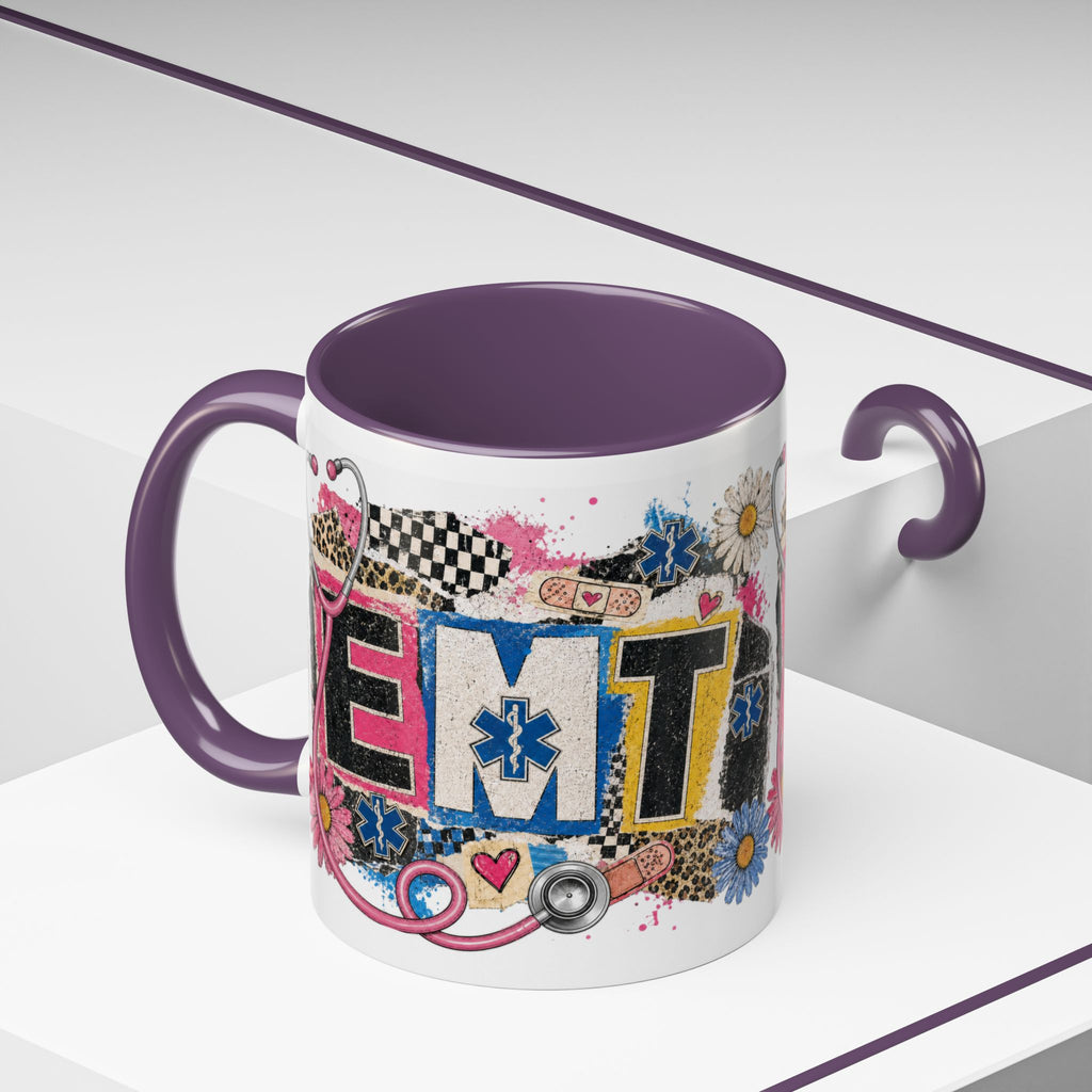 EMT Floral Stethoscope Accent Coffee Mug — Colorful Paramedic Gift (11/15oz)