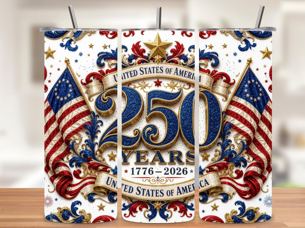USA 250 Years Tumbler Wrap PNG, America 1776-2026 4th of July 20oz Skinny Sublimation, Patriotic Flag Digital Download with Mockups