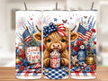 Patriotic Highland Cow Tumbler Wrap PNG 4th of July 20oz Skinny Sublimation Seamless with Mockups Digital Download