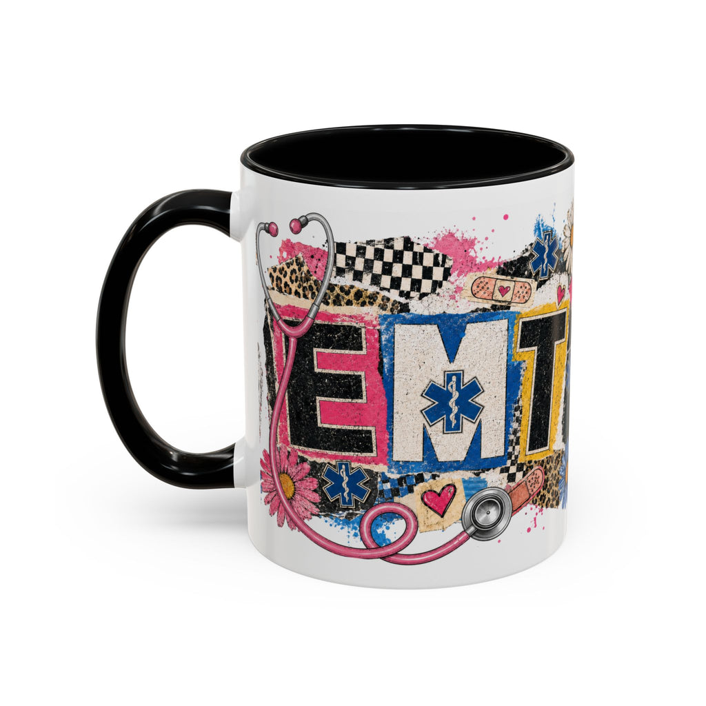 EMT Floral Stethoscope Accent Coffee Mug — Colorful Paramedic Gift (11/15oz)
