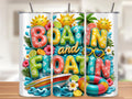 Boatin and Floatin Tumbler Wrap PNG with Mockups, Summer Lake Life Pool 20oz Skinny Sublimation, 3D Inflated Letters Seamless Download