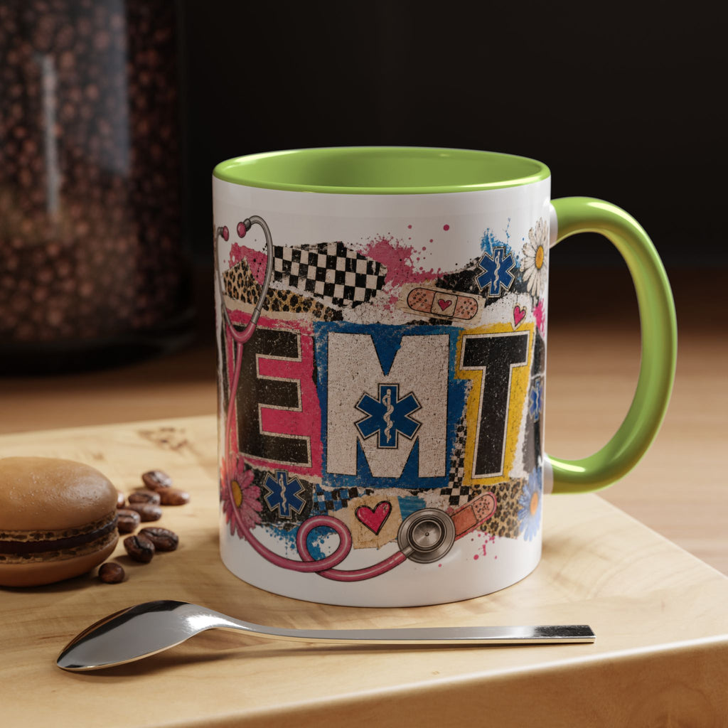 EMT Floral Stethoscope Accent Coffee Mug — Colorful Paramedic Gift (11/15oz)