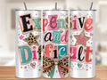 Retro Pink Leopard Glitter Bow Sassy Expensive and Difficult Tumbler Wrap PNG, Scrapbook 20oz Skinny Sublimation Seamless with Mockups