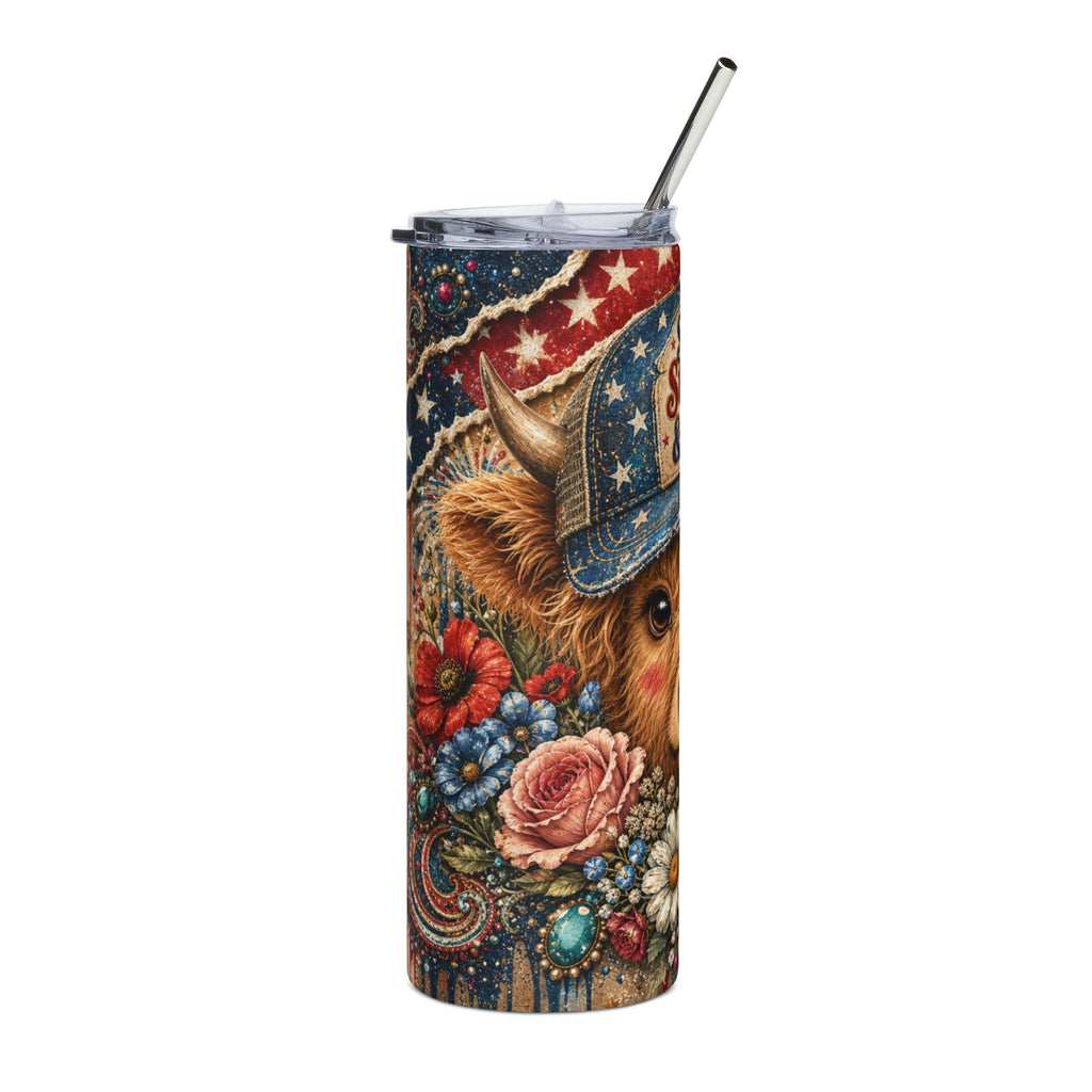 20oz Stainless Tumbler — "Stars, Stripes & Sass" Patriotic Cow Travel Cup