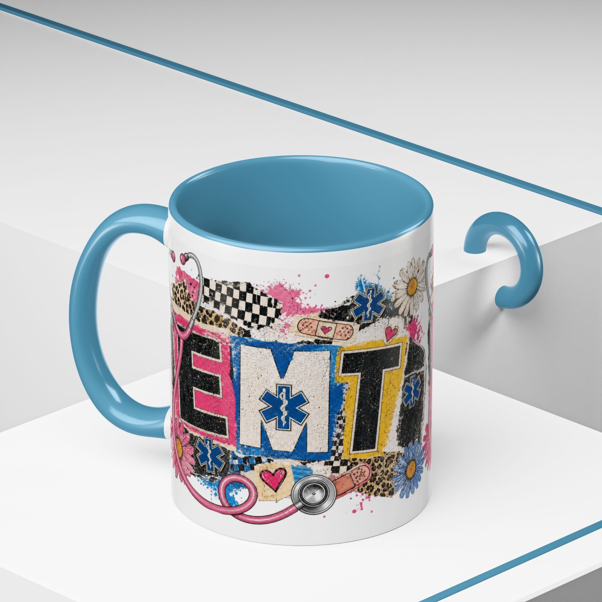 EMT Floral Stethoscope Accent Coffee Mug — Colorful Paramedic Gift (11/15oz)