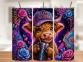 Salty Heifer Highland Cow Tumbler Wrap PNG with Mockups, Neon Leopard Glitter Rose 20oz Skinny Sublimation, Western Agate Seamless Download