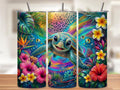 Sea Turtle Tropical Tumbler Wrap PNG with Mockups, Neon Leopard Plumeria Hibiscus 20oz Skinny Sublimation, Colorful Ocean Seamless Download