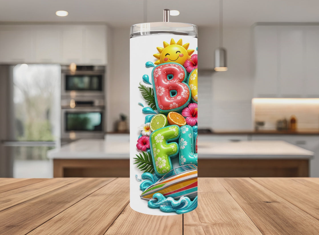 Boatin and Floatin Tumbler Wrap PNG with Mockups, Summer Lake Life Pool 20oz Skinny Sublimation, 3D Inflated Letters Seamless Download