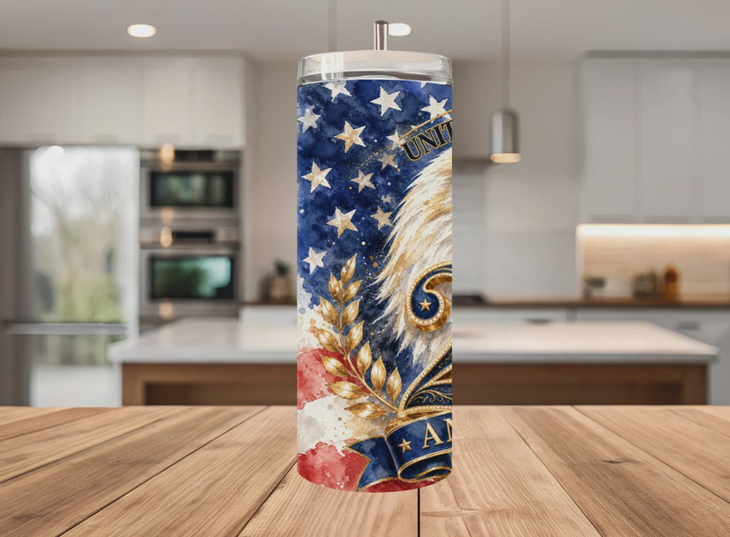America 250th Anniversary Tumbler Wrap PNG with Mockups, USA Bald Eagle American Flag 20oz Skinny Sublimation, 4th of July Seamless